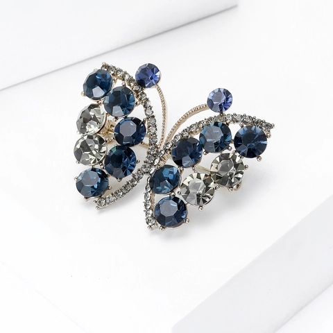 Vintage Legierung Schmetterling Brosche Für Damen Herren Exquisite Tinte Blau Strass Insekt Reversnadel Mode Bekleidung Zubehör