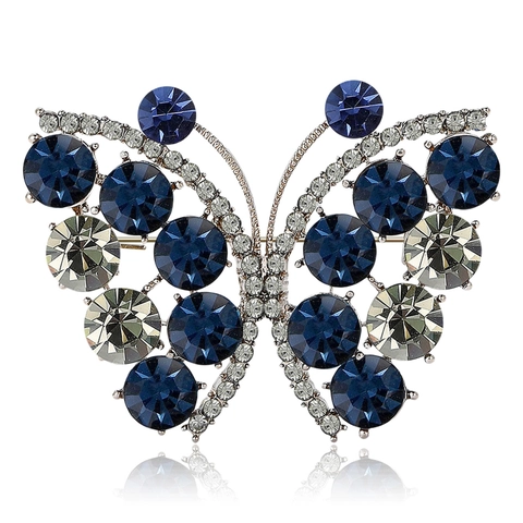 Vintage Legierung Schmetterling Brosche Für Damen Herren Exquisite Tinte Blau Strass Insekt Reversnadel Mode Bekleidung Zubehör