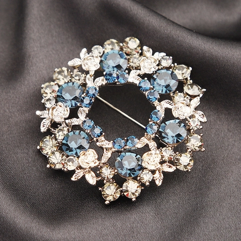 Vintage Spilla a Ghirlanda in Lega con Strass Blu per Donna Elegante Spilla a Forma di Fiore per Banchetto Matrimonio Gioielli