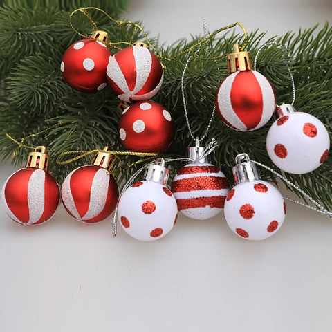 Palle di Natale Appese in Rosso e Bianco Plastica Glitterate Stampate Decorazioni per Albero di Natale per Casa Festa