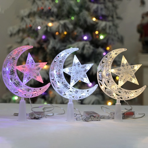 Puntale per Albero di Natale a LED Stella e Luna Luce Ornamentale in Plastica Con Doppia Alimentazione USB Batteria