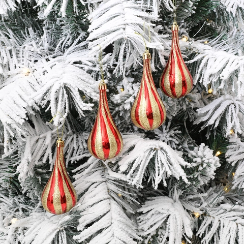 Kerstboom Hangers Druppel Kunststof Gegalvaniseerd Glitter Gestreepte Hangers Feestelijke Vakantie Decoratie