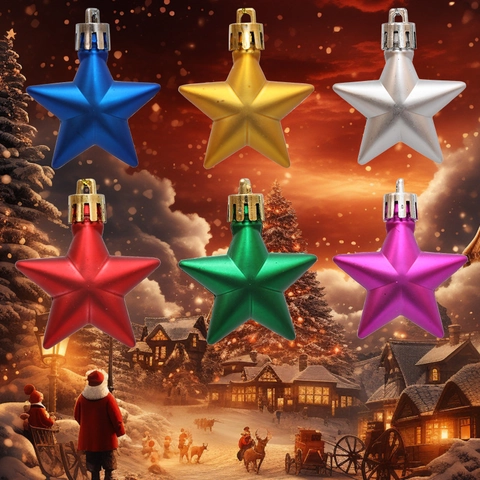 Meerkleurige Plastic 3D Ster Kerstboomversieringen Hangende Hangers Metaalachtige Feestelijke Feestdag Decoratie Cadeaudoos Set