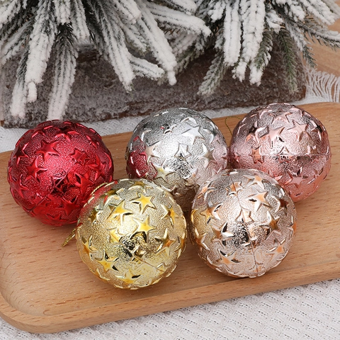 Electroplated Plastic Christmas Ornaments Star Pattern Baubles For Holiday Tree Decoration Party Home Supplies Multi Color