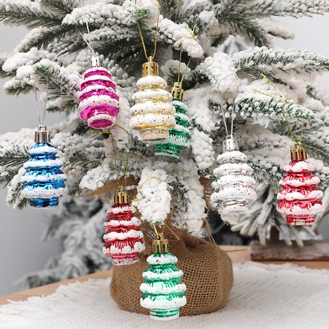 Adornos Navideños para Colgar con Forma de Árbol de Plástico con Purpurina Efecto Nieve Bolas para Decoración de Fiesta