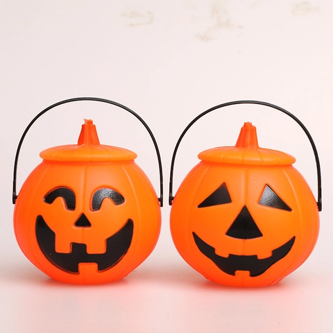 Secchiello per Caramelle a Forma di Zucca di Halloween Arancione Plastica Portatile Jack-O-Lantern per Decorazione Festa