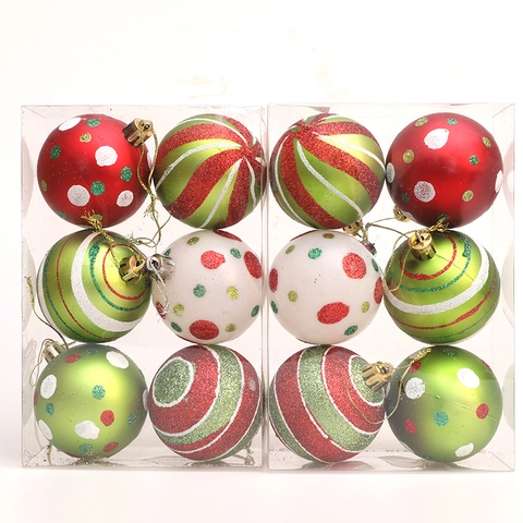 Bolas de Navidad Rojas Verdes Blancas Adornos de Plástico Pintado con Purpurina Decoración Colgante para Árbol de Navidad