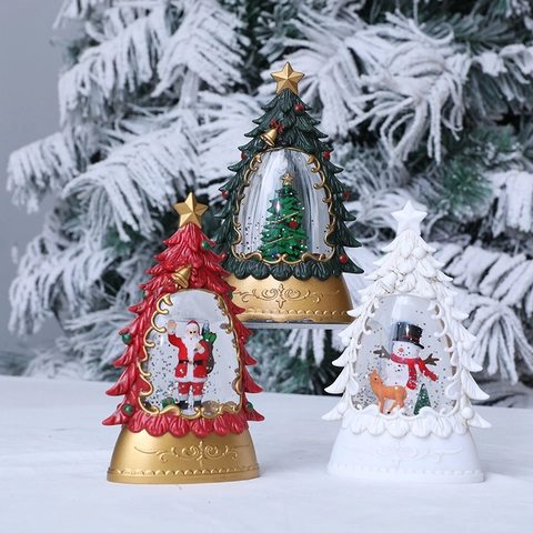 Linterna de Bola de Nieve de Árbol de Navidad LED Luminosa con Agua y Purpurina Papá Noel Muñeco de Nieve Reno Adorno de Mesa Navidad