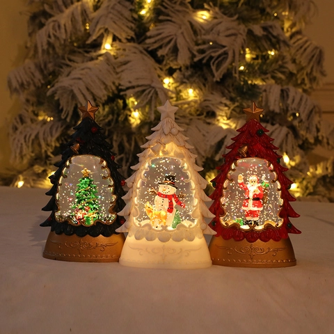 Linterna de Bola de Nieve de Árbol de Navidad LED Luminosa con Agua y Purpurina Papá Noel Muñeco de Nieve Reno Adorno de Mesa Navidad