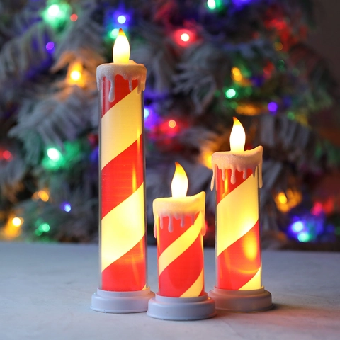 Christmas LED Electronic Candle Light Flameless Teardrop Candle Red White Striped Candy Cane Style Atmosphere Decorative Lamp