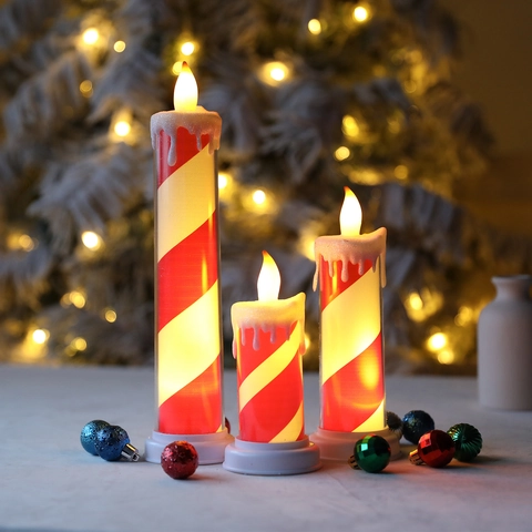Christmas LED Electronic Candle Light Flameless Teardrop Candle Red White Striped Candy Cane Style Atmosphere Decorative Lamp
