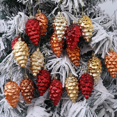 Weihnachtsanhänger Pinienzapfen Galvanisierte PVC Kugeln Für Weihnachtsbaum Festliche Deko Rot Gold Orange