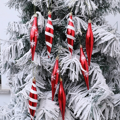 Colgantes de Árbol de Navidad con Forma de Carámbano Pintados Galvánicos de Plástico con Copos de Nieve y Rayas Espirales para Decoración de Fiestas