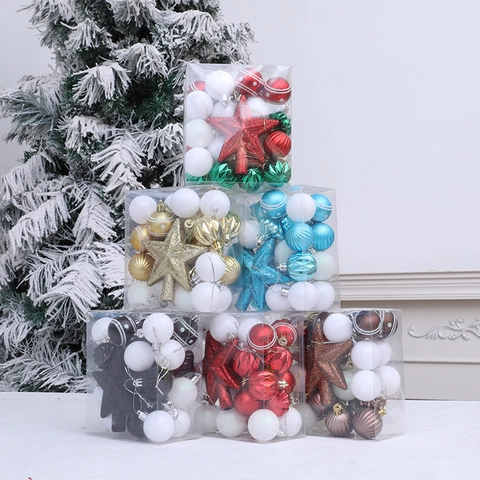 Palline Di Natale E Stella Per Punta Albero Decorazione Plastica Dipinta Ornamenti Sospesi Per Festa Casa Decorazione Albero