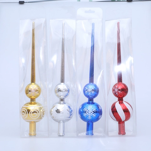 Electroplated Plastic Christmas Tree Topper Finial Set Gold Silver Red Blue Painted Snowflake Spiral Pattern Holiday Decor