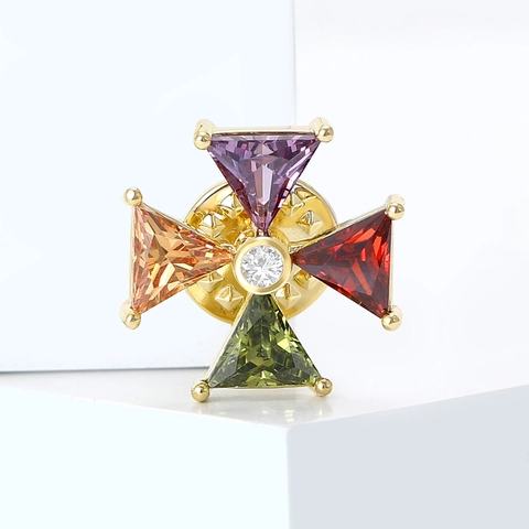 Delicata Spilla a Mulino a Vento in Zircone Multicolore Donna Rame Placcato Oro Mini Spilla Anti-esposizione Gemma