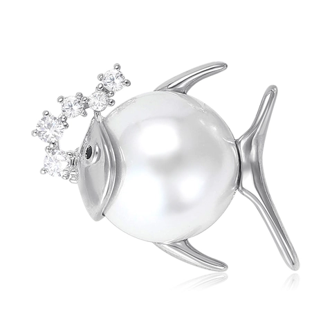 Simpatica Spilla a Pesce in Rame Con Perla Artificiale Strass Spilla Animale Marino per Donna Accessori per Camicia Elegante