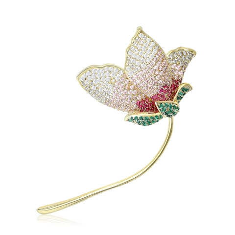 Eleganter Kupfer Farbverlauf Rosa Blume Brosche Mit Strass Mikro Eingelegt Braut Anzug Korsett Pin Schmuck Zubehör Damen