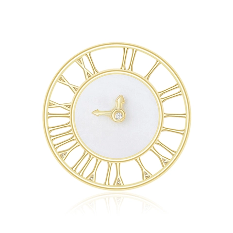 Vintage Copper Clock Face Brooch With Roman Numerals Rhinestone Round Pin For Women Men Suit Shirt Dress Accessory