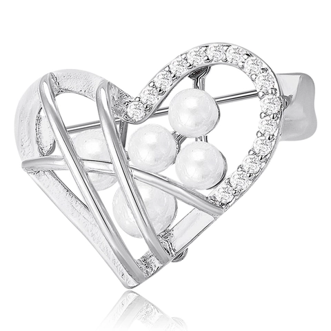 Elegant Heart Shape Copper Brooch For Women With Rhinestones And Artificial Pearls Minimalist Fashion Clothing Pins Jewelry Gift