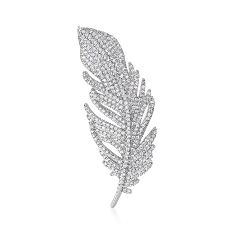 Elegant Feather Brooch For Women Copper Micro Inlaid Zirconia Suit Lapel Pin Fashion Jewelry Feather Pin Accessories
