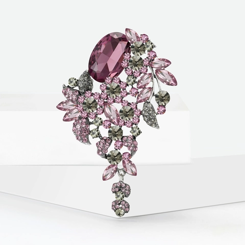 Vintage Luxueuze Bloem Brosche Grote Ovale Kristallen Hoofdsteen Multicolor Strass Koperlegering Brosche Voor Dames Pak Accessoires