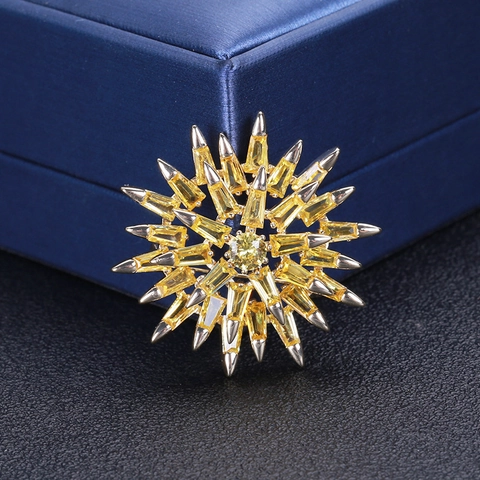 Eleganter Schneeflocken-Anstecker Für Damen Kupfer Gelb Strass Mikropave Funkelndes Modeaccessoire Schmuck Brosche Geschenk
