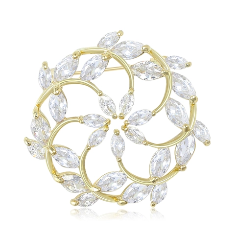Elegante Kupfer Blumenkranz Brosche Für Damen Mikro-Inlay Zirkonia Rundes Hohles Design Mode Anzug Reversnadel Schmuck
