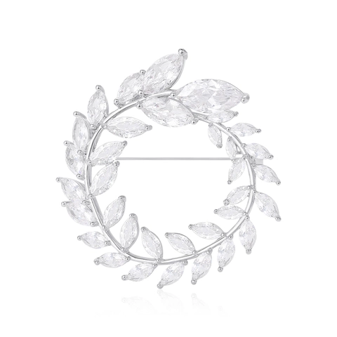Elegante Spilla a Ramoscello d'Olivo in Rame Zirconia per Donna Spilla da Risvolto Lucida a Forma di Ghirlanda di Foglie di Marquise in Zircone Accessorio Decorativo per Abbigliamento