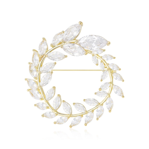 Elegante Spilla a Ramoscello d'Olivo in Rame Zirconia per Donna Spilla da Risvolto Lucida a Forma di Ghirlanda di Foglie di Marquise in Zircone Accessorio Decorativo per Abbigliamento