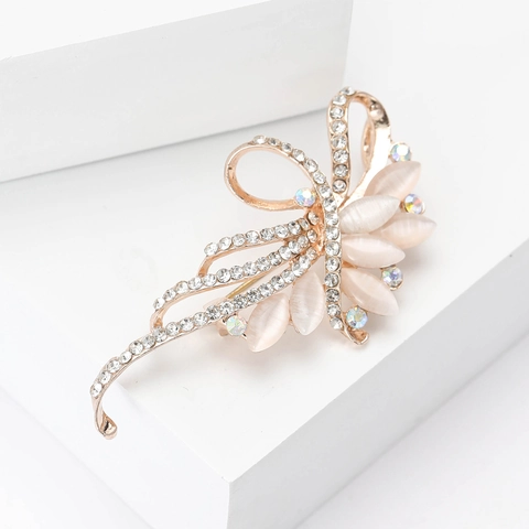 Elegante Broche de Ramo de Aleación con Strass y Piedra de Ojo de Gato Artificial para Mujer Broche de Flor con Lazo Joyería de Regalo