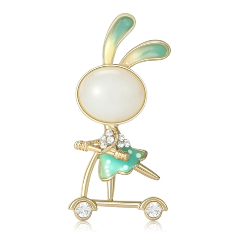 Lindo Broche de Conejo en Scooter de Aleación Con Imitación de Ojo de Gato Strass Esmalte Pin para Traje Mujer Joyería Antiexposición