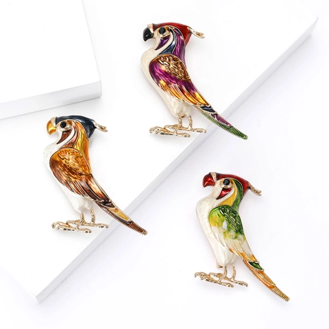 Broche Perroquet en Émail Vintage Épingle Oiseau Animal en Alliage pour Costume Chandail Bijoux Strass Accessoire Homme Femme