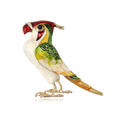 Broche Perroquet en Émail Vintage Épingle Oiseau Animal en Alliage pour Costume Chandail Bijoux Strass Accessoire Homme Femme