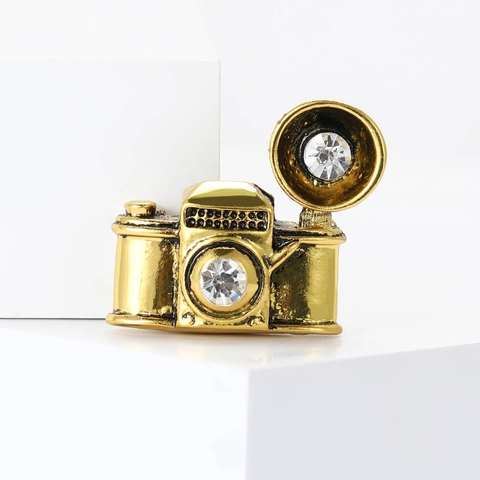 Vintage Legierung Kamera Form Brosche Mit Strass Inlaid Mode Reversnadel Für Herren Und Damen Retro Kamera Brosche Schmuck Geschenk