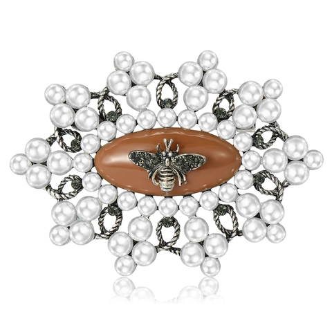 Vintage Bee Pearl Brooch Alloy Rhinestone Inlaid Corsage For Women Fashion Coat Sweater Jewelry Accessories Pins
