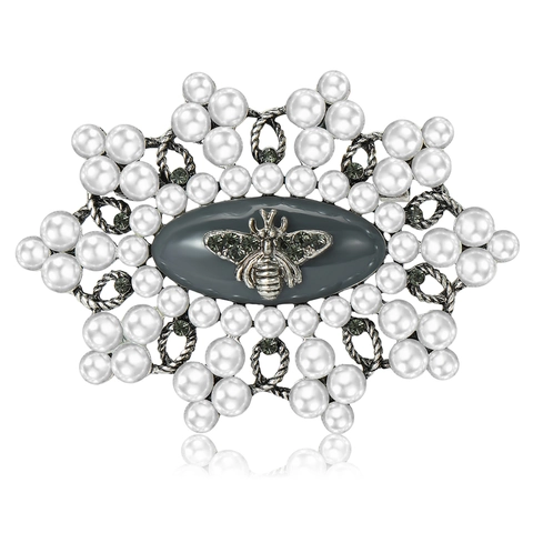 Vintage Bee Pearl Brooch Alloy Rhinestone Inlaid Corsage For Women Fashion Coat Sweater Jewelry Accessories Pins