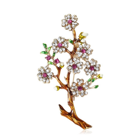 Spilla Vintage in Lega a Forma di Ramo di Fiori per Donna Squisita Spilla in Smalto con Strass Placcata Oro Gioielli Moda