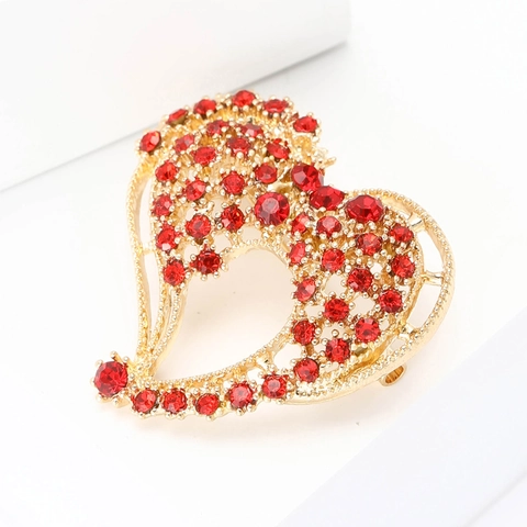 Mode Herz Brosche Legierung Rot Strass Eingelegt Anstecknadel Für Damen Anzug Mantel Elegant Schmuck