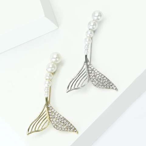 Spilla in Lega a Forma di Coda di Sirena con Eleganti Künstliche Perle Sintetiche e Strass Brillanti Accessorio Raffinato da Donna