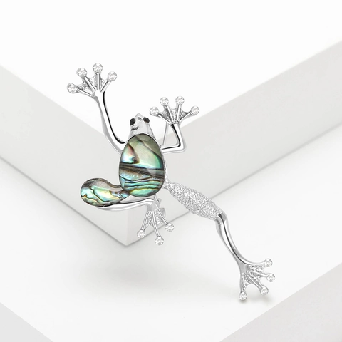 Vintage Abalone Shell Frog Brooch For Women Alloy Rhinestone Animal Lapel Pin Creative Fashion Jewelry Accessory Gift