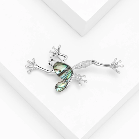 Spilla a Forma di Rana in Lega Vintage Con Conchiglia di Abalone Naturale e Strass Intarsiati Spilla da Balia Animale per Donna Uomo Gioielli