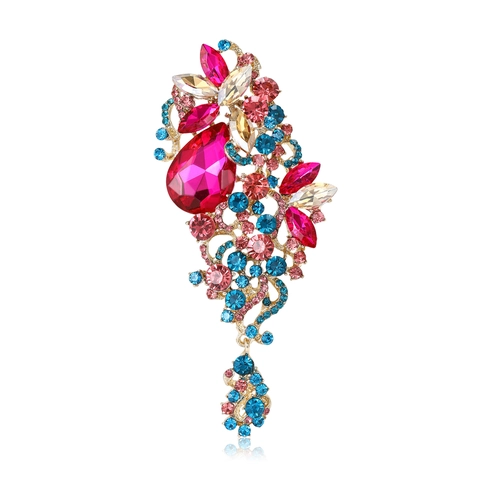 Vintage Alloy Rhinestone Crystal Glass Brooch For Women Exaggerated Elegant Floral Breastpin Jewelry Accessory Party Banquet