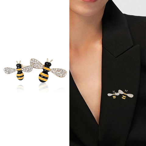 Cute Bee Brooch Set Gold Color Alloy Enamel Insect Brooches with Rhinestones Fashion Jewelry For Women Clothing Accessories