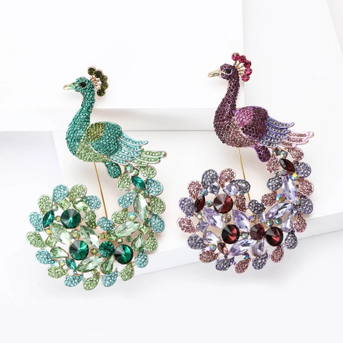 Vintage Legierung Kristall Pfau Brosche Mode Eingelegte Strass Tier Pin Elegante Luxus Schmuck Zubehör Für Damen