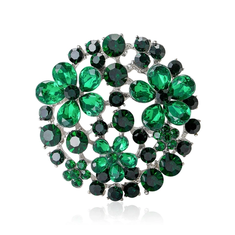 Vintage Round Flower Rhinestone Brooch Alloy Floral Glass Pin For Women Suit Scarf Decoration Elegant Fashion Jewelry Gift