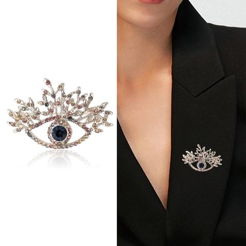 Vintage Evil Eye Alloy Brooch Pin With Colorful Rhinestone Inlaid Artistic Branch Design Fashion Jewelry For Women Suit Coat Accessory