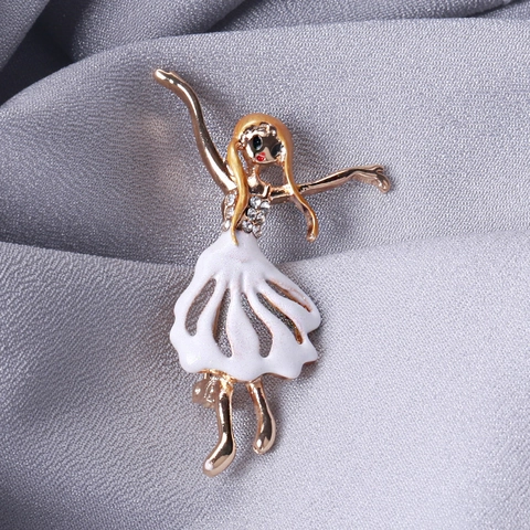 Elegant Ballet Dancing Girl Alloy Brooch With Rhinestones And Enamel Vintage Women Clothes Coat Sweater Jewelry Accessory Gift