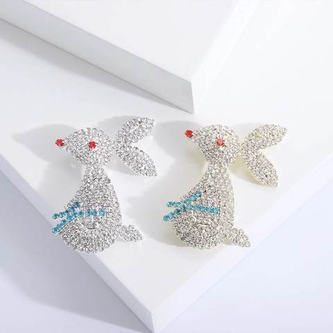 Simpatica Spilla a Coniglio per Donna in Lega con Strass Intarsiati Forma Animale Spilla da Risvolto Gioielli di Moda