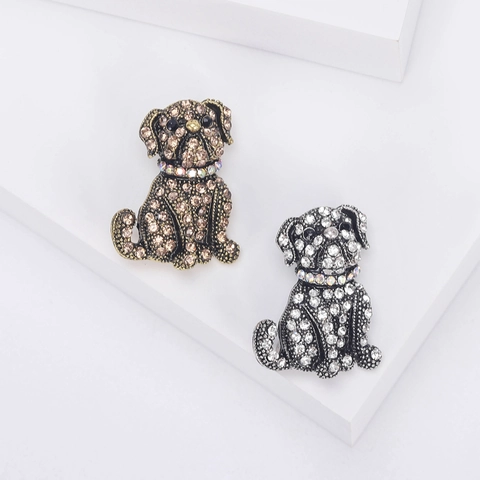 Vintage Legierung Voll Strass Bulldogge Brosche Für Damen Tier Mops Hund Korsage Mode Bekleidung Zubehör Schmuck Geschenk
